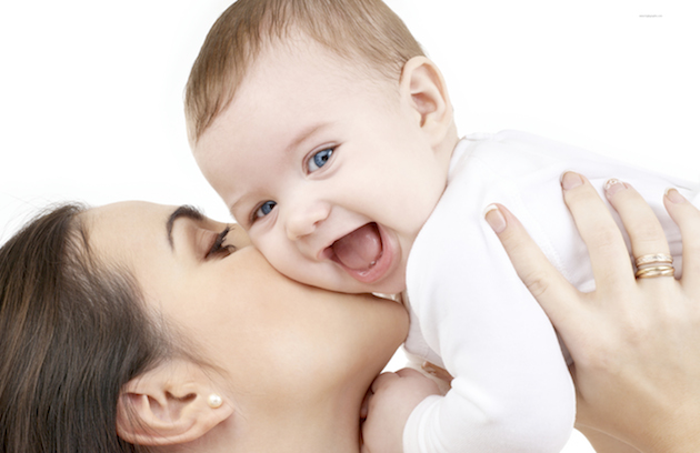 picture of happy mother with baby over white